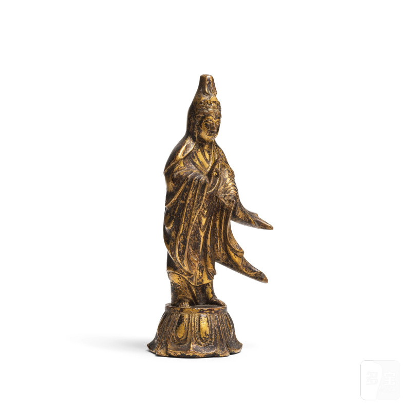 日本 江戶時代 鎏金銅菩薩像 | STATUETTE DE KANNON EN BRONZE DORÉ - 图3